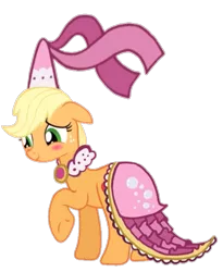 Size: 631x769 | Tagged: safe, artist:darlycatmake, derpibooru import, applejack, earth pony, pony, blushing, clothes, dress, dressup, embarrassed, flattered, happy, image, looking at someone, looking at something, looking down, png, princess, princess applejack, princess hat, smiling
