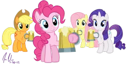 Size: 3433x1746 | Tagged: safe, artist:epic-panda17, derpibooru import, applejack, fluttershy, pinkie pie, rarity, earth pony, pegasus, pony, unicorn, the super speedy cider squeezy 6000, applejack's hat, cider, cowboy hat, female, hat, image, mare, png, simple background, transparent background, vector