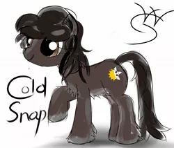 Size: 1280x1097 | Tagged: safe, artist:anonymous, oc, oc:cold snap, unofficial characters only, pony, taiga pony, female, image, jpeg, mare, raised hoof, simple background, smiling, solo, text, white background