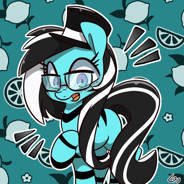 Size: 1500x1500 | Tagged: safe, artist:lou, derpibooru import, oc, oc:purapoint, unofficial characters only, earth pony, pony, background, blue pony, cute, earth pony oc, glasses, happy, hat, image, jpeg, looking at you, male, multicolored eyes, ocbetes, raised hoof, solo, stallion, top hat