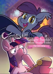 Size: 776x1074 | Tagged: safe, derpibooru import, pony, twilight sparkle's secret shipfic folder, advertisement, card game, female, image, lunarshine, png