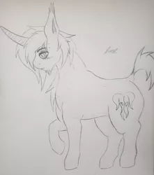 Size: 2632x2972 | Tagged: safe, artist:teardrop, derpibooru import, oc, oc:issac, unofficial characters only, pony, unicorn, image, jpeg, male, monochrome, muscles, short tail, solo, stallion, tail, traditional art