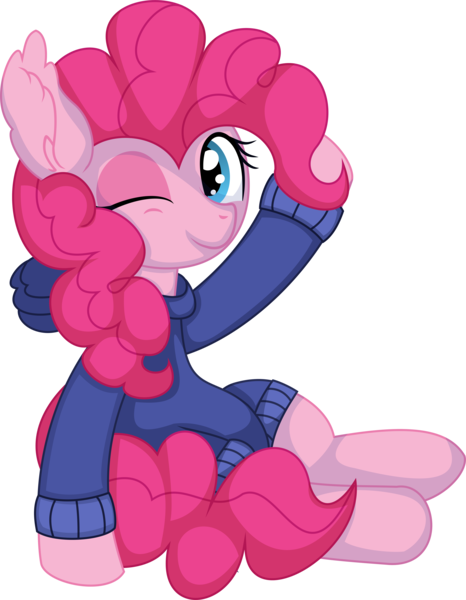 Size: 5742x7392 | Tagged: safe, artist:cyanlightning, derpibooru import, pinkie pie, earth pony, pony, .svg available, absurd resolution, clothes, female, hoodie, image, looking at you, mare, one eye closed, png, simple background, smiling, solo, transparent background, vector, wink
