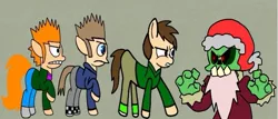 Size: 703x301 | Tagged: safe, artist:darlycatmake, derpibooru import, ponified, earth pony, pony, undead, zombie, angry, battlefield, beast, edd gould (eddsworld), eddsworld, friday night funkin', glare, image, jpeg, looking at each other, looking at someone, matt (eddsworld), ready to fight, reference, reference to another series, serious, serious face, tom (eddsworld), who would win, zanta