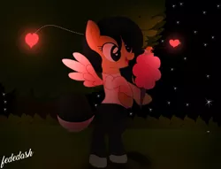 Size: 2407x1840 | Tagged: safe, artist:fededash, derpibooru import, oc, oc:fededash, oc:pandauwu, unofficial characters only, pegasus, candy, food, heart eyes, image, macro/micro, night, pegasus oc, png, tree, wingding eyes, wings