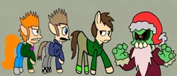 Size: 720x309 | Tagged: safe, artist:darlycatmake, derpibooru import, ponified, pony, undead, zombie, battlefield, beast, bored, confused, edd gould (eddsworld), eddsworld, idiot, image, jpeg, matt (eddsworld), ready to fight, reference, reference to another series, seriously, tom (eddsworld), unamused, wat, what the hay?, worried, wtf, wtf face, zanta