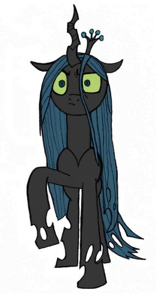 Size: 408x768 | Tagged: safe, artist:dsb71013, derpibooru import, queen chrysalis, changeling, changeling queen, canterlot wedding 10th anniversary, derpibooru exclusive, female, frown, image, jpeg, queen chrysalis is not amused, raised hoof, simple background, solo, unamused, white background