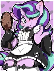 Size: 1000x1316 | Tagged: safe, artist:malachimoet, derpibooru import, starlight glimmer, semi-anthro, unicorn, bipedal, blushing, clothes, cute, duster, heart eyes, image, looking at you, maid, one eye closed, outfit, png, smiling, smiling at you, standing up, wingding eyes, wink, winking at you