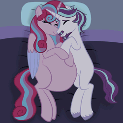 Size: 2048x2048 | Tagged: safe, artist:chelseawest, derpibooru import, oc, oc:frosted diamond, oc:mi amore ruby heart, unofficial characters only, alicorn, pony, unicorn, alicorn oc, animated, belly, big belly, cuddling, cute, eyes closed, facial hair, female, fetus, gif, glow, glowing horn, happy, high res, hoof on belly, horn, huge belly, husband and wife, hyper, hyper belly, hyper pregnancy, image, impossibly large belly, lying down, magic, magic aura, male, moustache, multiple pregnancy, oc x oc, ocbetes, octuplets, offspring, offspring shipping, offspring's offspring, parent:oc:frosted diamond, parent:oc:glimmering shield, parent:oc:mi amore rose heart, parent:oc:mi amore ruby heart, parents:oc x oc, petalverse, pregnant, shipping, siblings, sleeping, straight, unicorn oc, uterus, wings, x-ray