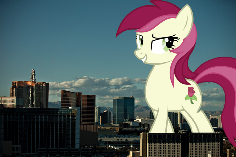 Size: 3240x2160 | Tagged: safe, artist:ocarina0ftimelord, artist:thegiantponyfan, derpibooru import, roseluck, earth pony, pony, background pony, female, giant pony, giant/macro earth pony, giant/macro/mega roseluck, giantess, high res, highrise ponies, image, irl, las vegas, looking at you, macro, mare, mega giant, nevada, photo, png, ponies in real life, smiling