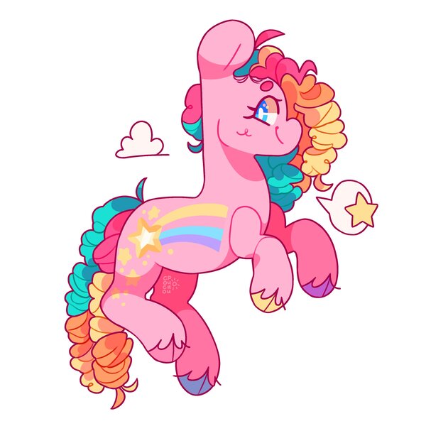 Size: 2800x2800 | Tagged: safe, artist:cocopudu, derpibooru import, stripes (g1), earth pony, pony, cloven hooves, g1, hooves, image, jpeg, multicolored hair, multicolored hooves, rainbow curl pony, simple background, smiling, solo, white background, white pupils