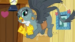 Size: 1280x720 | Tagged: safe, derpibooru import, screencap, gabby, gryphon, season 6, the fault in our cutie marks, cute, female, gabbybetes, happy, image, png, solo, spread wings, wings