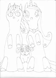 Size: 2550x3508 | Tagged: safe, artist:meanlucario, derpibooru import, princess cadance, princess flurry heart, shining armor, alicorn, pony, unicorn, canterlot wedding 10th anniversary, father and child, father and daughter, female, husband and wife, image, male, mother and child, mother and daughter, png, sitting, traditional art