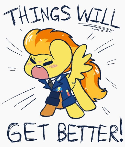 Size: 771x906 | Tagged: safe, artist:typhwosion, derpibooru import, spitfire, pegasus, pony, blushing, clothes, cute, cutefire, eyes closed, female, image, jpeg, mare, open mouth, positive ponies, shirt, simple background, solo, uniform, white background, wonderbolts dress uniform, yelling