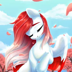 Size: 1500x1500 | Tagged: safe, artist:nika-rain, derpibooru import, oc, oc:making amends, unofficial characters only, pegasus, pony, cherry blossoms, commission, cute, female, flower, flower blossom, image, png, sky, solo, ych result
