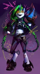 Size: 1280x2352 | Tagged: safe, artist:charlot, derpibooru import, oc, oc:electra green, unofficial characters only, pony, unicorn, arcane, glow, glowing eyes, image, jinx (league of legends), jpeg, league of legends, parody, solo