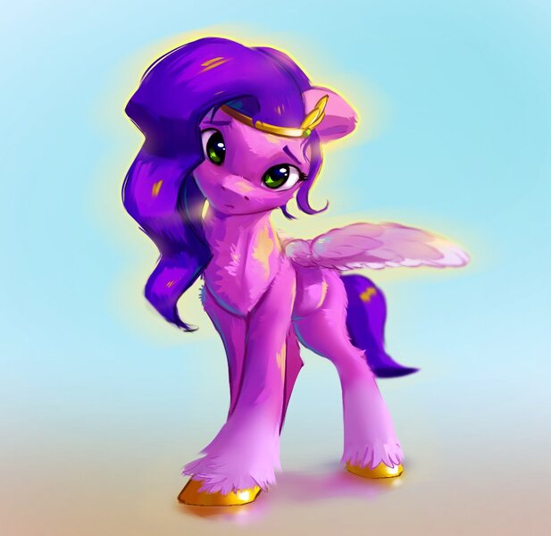 Size: 989x962 | Tagged: safe, artist:itssim, derpibooru import, pipp petals, pegasus, pony, adorapipp, blushing, chest freckles, cute, female, freckles, g5, image, jpeg, looking at you, mare, simple background, sketch, solo, spread wings, unshorn fetlocks, wings