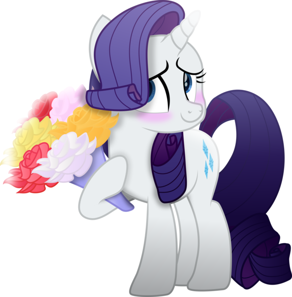 Size: 6064x6158 | Tagged: safe, artist:lincolnbrewsterfan, derpibooru import, edit, editor:nc-tv, vector edit, rarity, pony, unicorn, my little pony: the movie, simple ways, .svg available, bashful, blue eyes, blush sticker, blushing, bouquet, bouquet of flowers, cropped, cute, female, flattered, flower, highlights, holding, hoof hold, image, looking at you, looking up, looking up at you, mare, movie accurate, png, raribetes, rose, rosy cheeks, shading, simple background, smiling, transparent background, vector