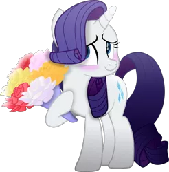 Size: 6064x6158 | Tagged: safe, artist:lincolnbrewsterfan, derpibooru import, edit, editor:nc-tv, vector edit, rarity, pony, unicorn, my little pony: the movie, simple ways, .svg available, bashful, blue eyes, blush sticker, blushing, bouquet, bouquet of flowers, cropped, cute, female, flattered, flower, highlights, holding, hoof hold, image, looking at you, looking up, looking up at you, mare, movie accurate, png, raribetes, rose, rosy cheeks, shading, simple background, smiling, transparent background, vector