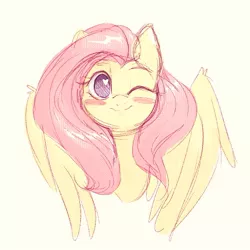 Size: 787x787 | Tagged: safe, artist:angrylittlerodent, derpibooru import, fluttershy, pegasus, pony, blush sticker, blushing, bust, cute, female, heart eyes, image, jpeg, looking at you, mare, no pupils, one eye closed, portrait, shyabetes, smiling, solo, wingding eyes, wink, winking at you