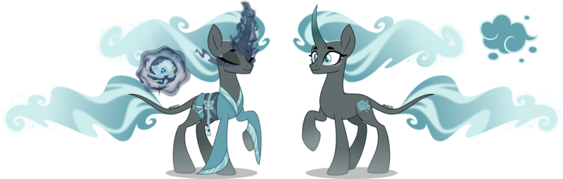 Size: 4000x1276 | Tagged: safe, artist:orin331, derpibooru import, mistmane, umbrum, alternate universe, artifact, clothes, curved horn, cutie mark, ethereal mane, ethereal tail, eye mist, eyes closed, glow, glowing horn, horn, image, kimono (clothing), leonine tail, magic, magic aura, mistmane's flower, png, race swap, simple background, slit pupils, smiling, tail, telekinesis, transparent background