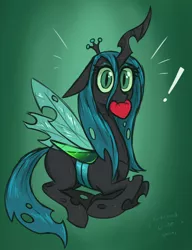 Size: 2300x3000 | Tagged: safe, artist:t72b, derpibooru import, queen chrysalis, changeling, changeling queen, biting, canterlot wedding 10th anniversary, descriptive noise, exclamation point, female, heart, image, looking at you, lying down, mouth hold, png, prone, simple background, solo, surprised, wings