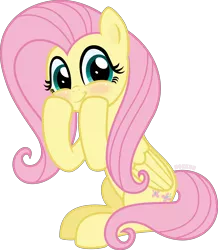 Size: 8000x9185 | Tagged: safe, artist:n0kkun, derpibooru import, fluttershy, pegasus, pony, absurd resolution, blushing, cute, daaaaaaaaaaaw, female, hooves on cheeks, image, mare, png, shyabetes, simple background, solo, transparent background, vector