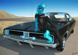 Size: 3508x2480 | Tagged: safe, artist:apocheck13, derpibooru import, oc, unofficial characters only, anthro, earth pony, plantigrade anthro, pony, boots, car, clothes, desert, dodge (car), dodge charger, female, gun, handgun, image, mare, pistol, plate carrier, png, police, police uniform, shoes, solo