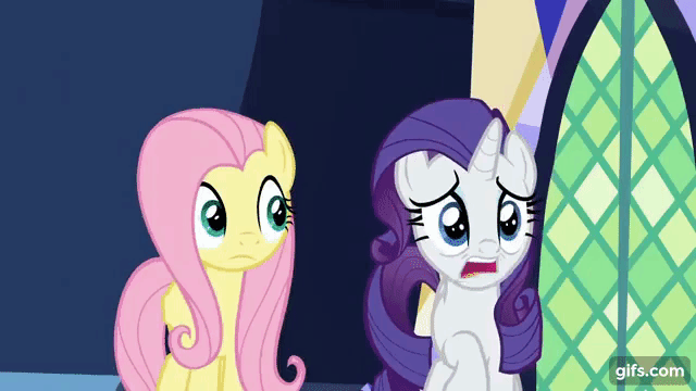 Size: 640x360 | Tagged: safe, derpibooru import, screencap, fluttershy, rarity, pegasus, pony, unicorn, a matter of principals, season 8, spoiler:s08, animated, duo, eyes closed, female, gif, gifs.com, image, mare, nose in the air, open mouth, twilight's castle