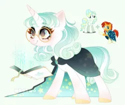 Size: 1618x1358 | Tagged: safe, artist:whohwo, derpibooru import, sunburst, vapor trail, pegasus, pony, unicorn, base used, book, coat markings, eyelashes, female, fusion, glasses, hoof polish, image, makeup, male, mare, png, raised hoof, smiling, socks (coat marking), stallion