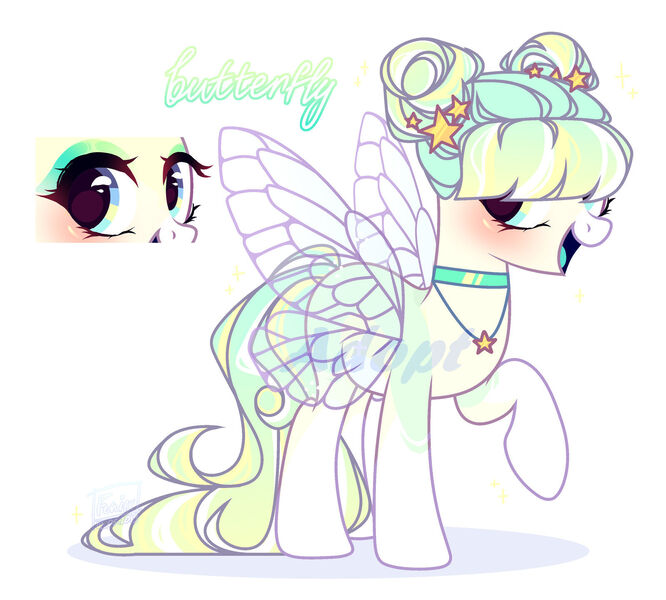 Size: 1600x1442 | Tagged: safe, artist:fenix-artist, derpibooru import, oc, unofficial characters only, pony, base used, butterfly wings, choker, coat markings, eyelashes, female, image, jewelry, jpeg, mare, necklace, open mouth, smiling, socks (coat marking), solo, wings