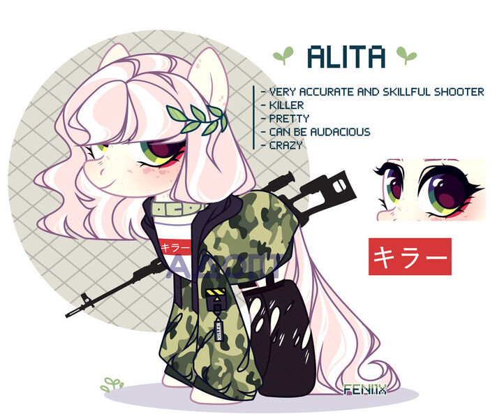 Size: 1280x1079 | Tagged: safe, artist:fenix-artist, derpibooru import, oc, unofficial characters only, earth pony, pony, base used, clothes, collar, earth pony oc, eyelashes, female, gun, image, jpeg, mare, rifle, smiling, solo, weapon