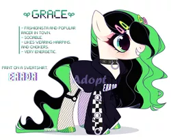 Size: 5400x4433 | Tagged: safe, artist:fenix-artist, derpibooru import, oc, oc:grace, unofficial characters only, earth pony, pony, base used, clothes, collar, earth pony oc, eyelashes, female, fishnets, grin, hairclip, hoof polish, image, mare, png, smiling, solo