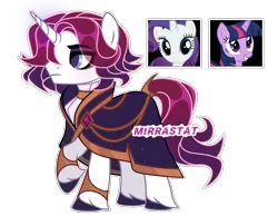 Size: 4452x3463 | Tagged: safe, artist:mirrastat, derpibooru import, rarity, twilight sparkle, oc, pony, unicorn, base used, choker, clothes, eyelashes, female, horn, image, magical lesbian spawn, makeup, male, mare, offspring, parent:rarity, parent:twilight sparkle, parents:rarilight, png, raised hoof, simple background, smiling, stallion, transparent background, unicorn oc, unshorn fetlocks