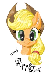 Size: 2481x3508 | Tagged: safe, artist:memprices, derpibooru import, applejack, earth pony, pony, bust, clip studio paint, high res, image, looking at you, pencil, pencil drawing, png, portrait, signature, simple background, smiling, solo, traditional art, white background