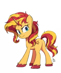 Size: 2546x3036 | Tagged: safe, artist:fanzeem, derpibooru import, kotobukiya, sunset shimmer, pony, unicorn, equestria girls, butt, colored hooves, female, full body, high res, hooves, horn, image, jpeg, looking at you, looking back, looking back at you, mare, plot, simple background, solo, standing, tail, unshorn fetlocks, white background