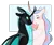 Size: 1280x1079 | Tagged: safe, artist:s0ftserve, derpibooru import, princess celestia, queen chrysalis, alicorn, changeling, changeling queen, alternate design, blushing, canterlot wedding 10th anniversary, chryslestia, female, image, lesbian, looking at each other, looking at someone, png, shipping, simple background, story included, transparent background