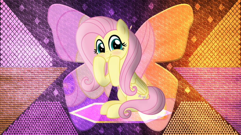 Size: 3840x2160 | Tagged: safe, artist:laszlvfx, artist:n0kkun, derpibooru import, edit, fluttershy, pegasus, pony, blushing, cute, female, hooves on cheeks, image, mare, png, shyabetes, solo, wallpaper, wallpaper edit