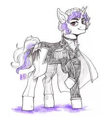 Size: 2048x2236 | Tagged: safe, artist:karamboll, derpibooru import, oc, oc:caramel mirage, pony, unicorn, cape, clothes, commission, curly hair, image, male, military uniform, png, sketch, solo, uniform