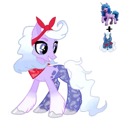 Size: 1800x1800 | Tagged: safe, artist:themessyfangirl, artist:vernorexia, derpibooru import, izzy moonbow, paisley, oc, earth pony, pony, bandana, base used, blue eyes, clothes, colored hooves, country, fusion, g5, g5 concept leak style, gradient legs, gradient mane, headband, image, multicolored mane, png, request, scarf, simple background, solo, spots, transparent background, two toned coat, webkinz, webkinz rockerz pony, white hair, white mane