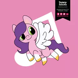 Size: 600x600 | Tagged: safe, artist:daieny, derpibooru import, pipp petals, pegasus, pony, female, flying, g5, image, looking at you, mare, pink background, png, simple background, smiling, solo