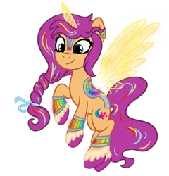 Size: 768x799 | Tagged: safe, derpibooru import, sunny starscout, alicorn, pony, my little pony: a new generation, alicorn sunny starscout, artificial alicorn, artificial horn, artificial wings, ask the mane 11, augmented, cyberpunk, ear piercing, earring, g5, image, jewelry, piercing, png, race swap, saddle, sunnycorn, super form, tack, unshorn fetlocks, wings