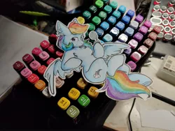 Size: 2048x1536 | Tagged: safe, artist:brest12135, rainbow dash, cutout, glasses, hoof hold, image, jpeg, solo, traditional art