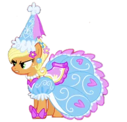 Size: 336x322 | Tagged: safe, artist:darlycatmake, derpibooru import, applejack, earth pony, pony, look before you sleep, angry, applejack also dresses in style, applejack is not amused, clothes, dress, dressup, froufrou glittery lacy outfit, glare, hat, hennin, image, looking at someone, looking at something, png, princess, princess applejack, princess hat, unamused, vector