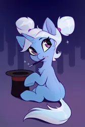 Size: 1086x1616 | Tagged: safe, artist:taneysha, derpibooru import, trixie, pony, unicorn, alternate hairstyle, blank flank, chest fluff, cute, diatrixes, female, filly, filly trixie, hat, image, jpeg, magic wand, mouth hold, pigtails, solo, top hat, younger