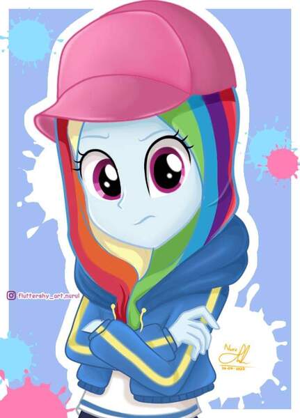 Size: 680x946 | Tagged: safe, artist:fluttershy_art.nurul, derpibooru import, rainbow dash, equestria girls, alone, cape, clothes, drawing, image, jpeg, looking at you