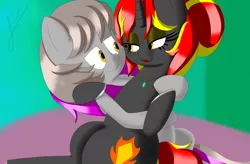 Size: 2560x1680 | Tagged: safe, artist:jimmy draws, derpibooru import, oc, oc:fireice, oc:misterious jim, unofficial characters only, pegasus, unicorn, cute, cutie mark, female, hug, image, milf, png