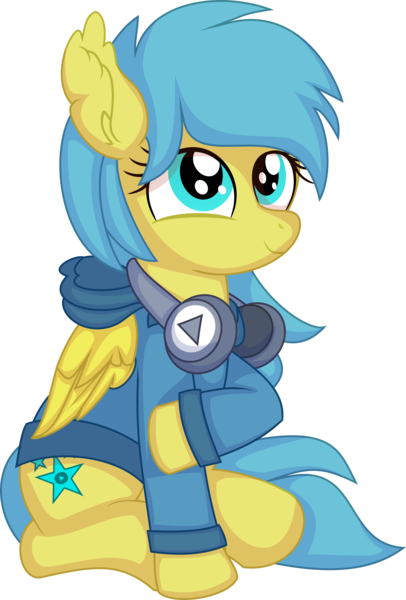 Size: 5356x7924 | Tagged: safe, artist:cyanlightning, derpibooru import, oc, oc:cerulean sky, unofficial characters only, pegasus, pony, .svg available, absurd resolution, clothes, ear fluff, female, headphones, hoodie, image, png, simple background, sitting, solo, teenager, transparent background, vector