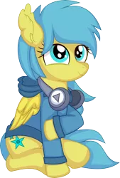 Size: 5356x7924 | Tagged: safe, artist:cyanlightning, derpibooru import, oc, oc:cerulean sky, unofficial characters only, pegasus, pony, .svg available, absurd resolution, clothes, ear fluff, female, headphones, hoodie, image, png, simple background, sitting, solo, teenager, transparent background, vector