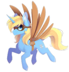Size: 3615x3820 | Tagged: safe, artist:gladius lockhart, derpibooru import, oc, oc:skydreams, pony, unicorn, artificial wings, augmented, aviator goggles, female, goggles, image, mare, mechanical wing, png, simple background, solo, transparent background, wings